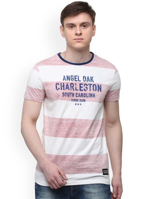 

People Men Pink Striped Round Neck Pure Cotton T-shirt