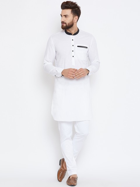 

See Designs Men White Solid Straight Kurta