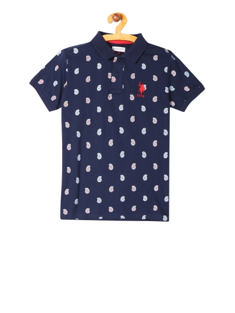 

U.S. Polo Assn. Kids Boys Navy Blue Printed Polo Collar Pure Cotton T-shirt
