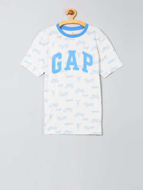

GAP Boys White Printed Round Neck T-shirt