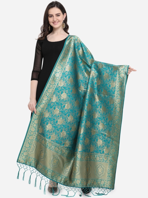 

Satrani Turquoise Blue and Golden Woven Design Dupatta