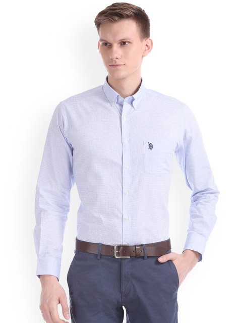 

U.S. Polo Assn. Men White Regular Fit Checked Semiformal Shirt