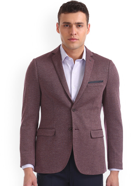 

Arrow New York Men Maroon Solid Slim-Fit Single Breasted Blazer