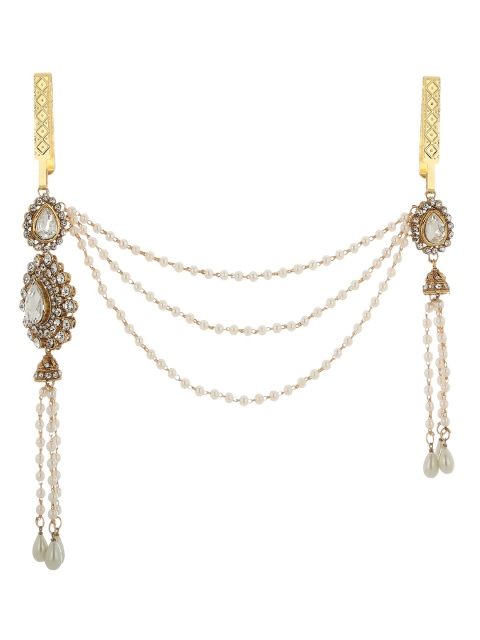 

Priyaasi Women Gold-Plated & Off-White Kundan-Studded Pearl-Beaded Saree Clip