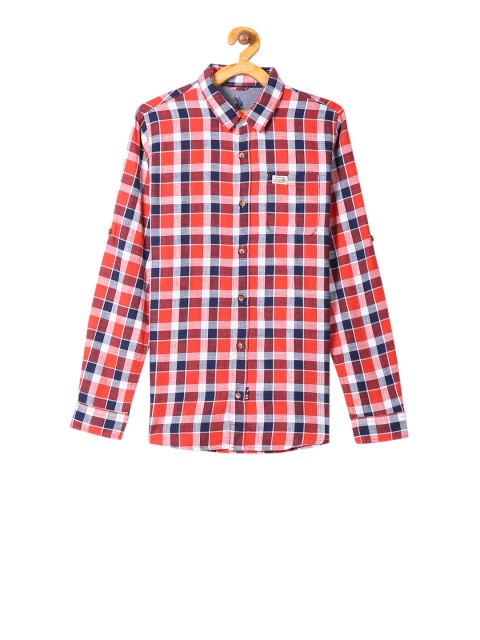 

U.S. Polo Assn. Kids Boys Red & Blue Regular Fit Checked Casual Shirt