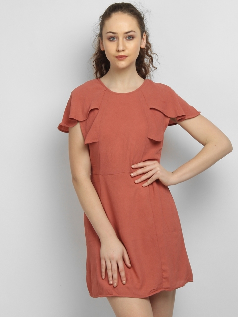 

LA LOFT Women Rust Brown Solid Fit and Flare Dress