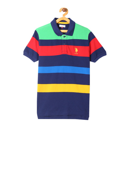 

U.S. Polo Assn. Kids Boys Multicoloured Striped Polo Collar Pure Cotton T-shirt, Multi