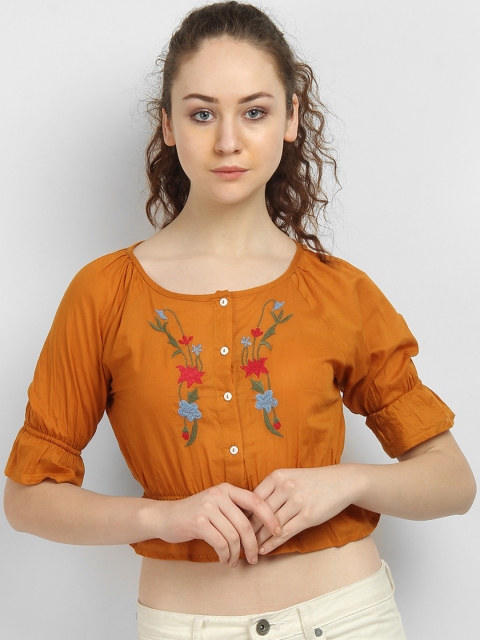 

LA LOFT Women Mustard Yellow Solid Blouson Top