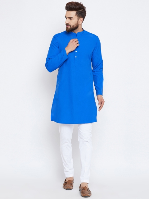 

See Designs Men Blue Solid Straight Kurta