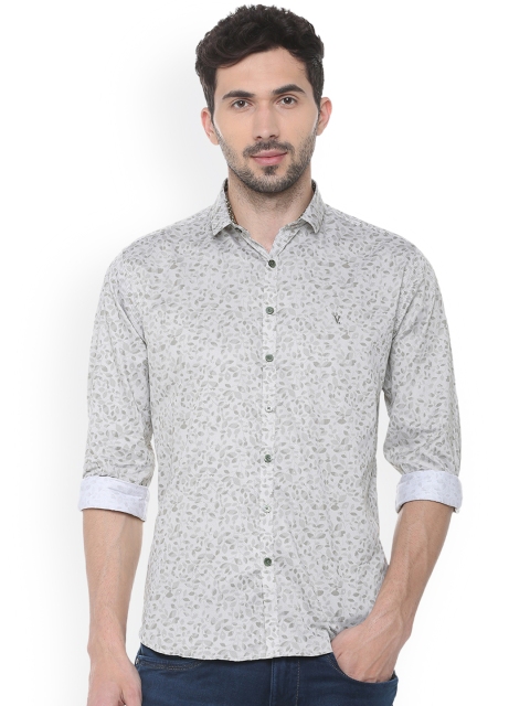

V Dot Men Grey & Off-White Slim Fit Printed Casual Shirt