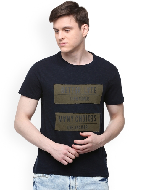 

People Men Blue Printed Round Neck T-shirt