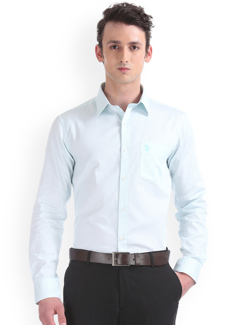 

U.S. Polo Assn. Tailored Men Green Regular Fit Printed Formal Shirt