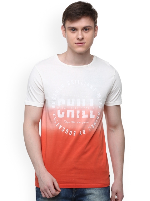 

People Men Orange Printed Round Neck Pure Cotton T-shirt