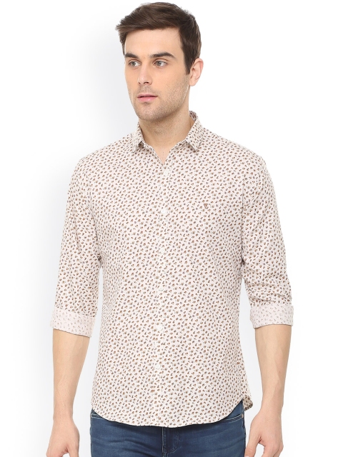 

V Dot Men White Slim Fit Printed Casual Shirt