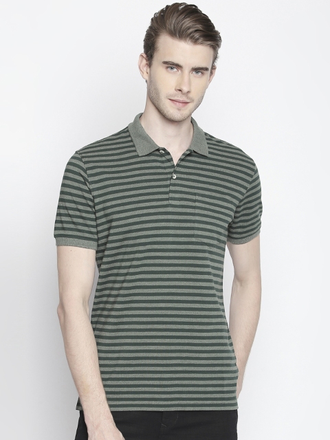 

BYFORD by Pantaloons Men Teal Green & Grey Striped Polo Collar T-shirt