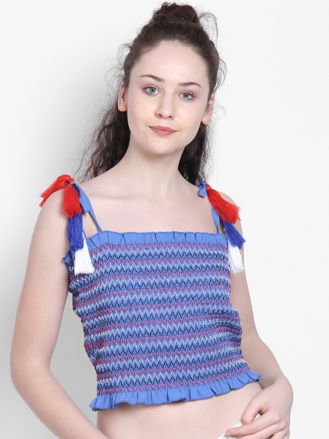 

LA LOFT Women Blue Self Design Crop Top