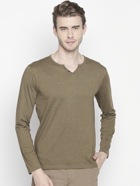 

Urban Ranger by pantaloons Men Olive Green Solid Henley Neck T-shirt