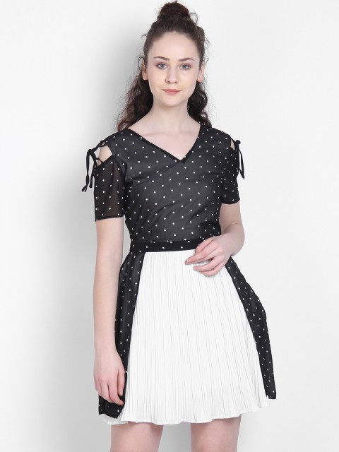 

LA LOFT Women Black & White Printed Fit and Flare Dress