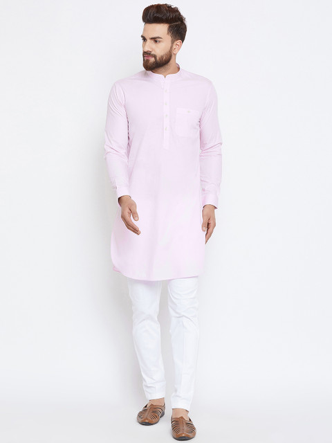 

See Designs Men Pink Solid Straight Kurta
