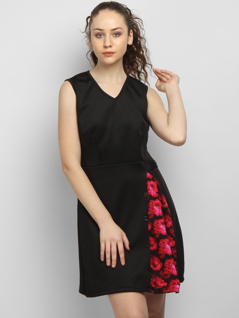 

LA LOFT Women Black Printed A-Line Dress