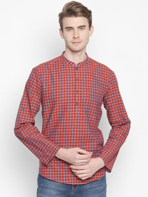 

indus route by Pantaloons Men Red Checked Straight Kurta
