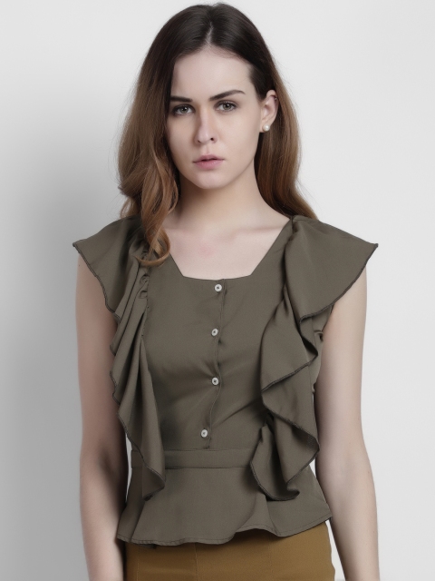 

LA LOFT Women Khaki Solid Top