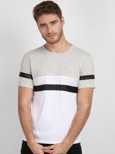 

LA LOFT Men Grey Colourblocked Round Neck T-shirt