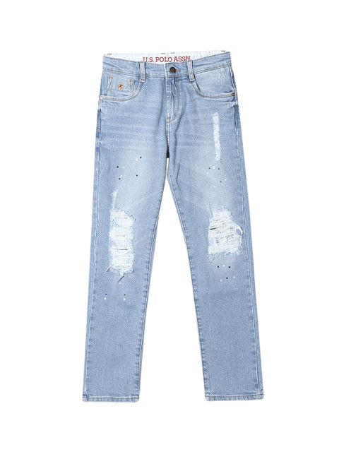 

U.S. Polo Assn. Kids Boys Blue Slim Fit Mid-Rise Highly Distressed Stretchable Jeans