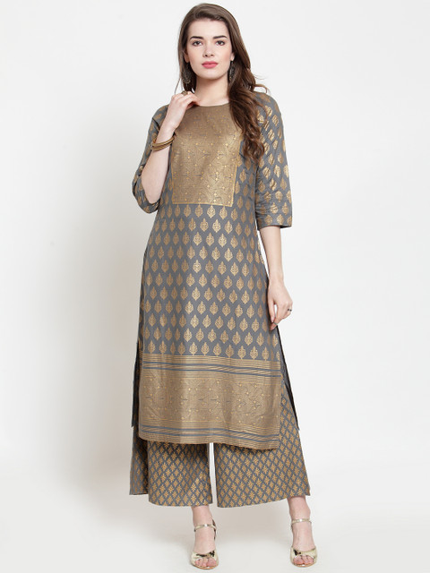 

Varanga Women Grey Printed Kurta with Palazzos