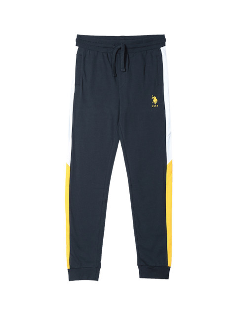 

U.S. Polo Assn. Kids Boys Navy Blue, White & Yellow Colourblocked Joggers