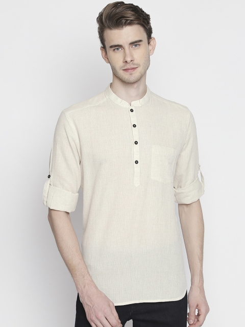 

indus route by Pantaloons Men Off-White Solid Straight Kurta