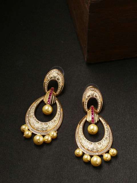 

Tistabene Gold-Toned & White Crescent Shaped Drop Earrings