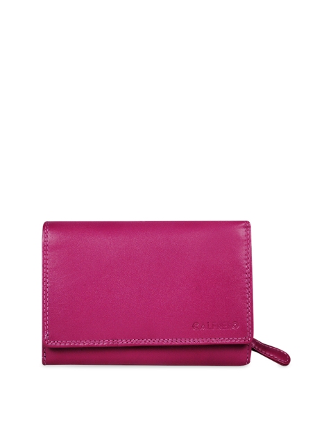 

CALFNERO Women Pink Solid Three Fold Leather Wallet