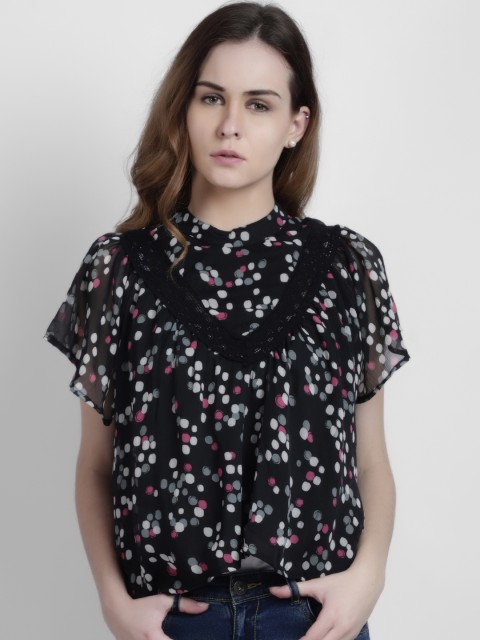 

LA LOFT Women Black Printed A-Line Top