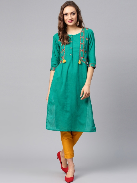 

Juniper Women Green Solid Straight Kurta
