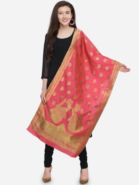 mf Coral Pink Woven Design Dupatta