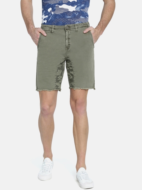 

Breakbounce Men Olive Green Printed Detail Slim Fit Shorts
