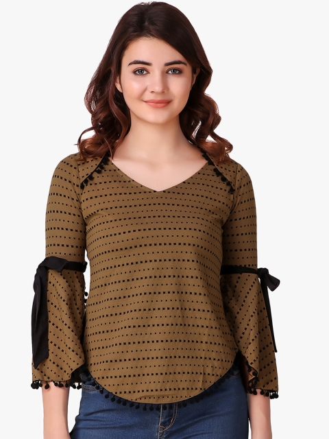 

Texco Women Olive Green Printed Styled Back Top