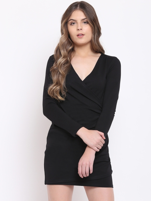 

RIVI Women Black Solid Wrap Dress