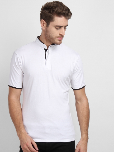 

LA LOFT Men White Solid Mandarin Collar T-shirt