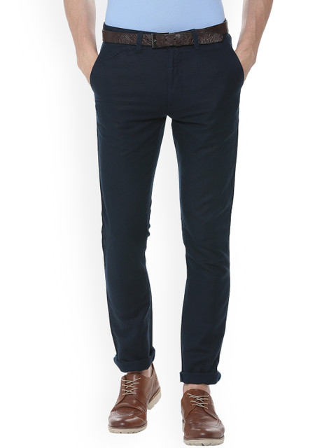 

V Dot Men Navy Blue Slim Fit Solid Regular Trousers