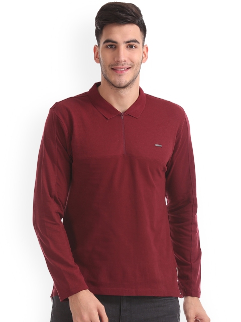 

Flying Machine Men Maroon Solid Polo Collar T-shirt
