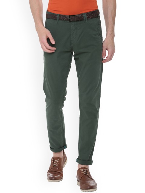 

Solly Jeans Co. Men Olive Green Slim Fit Solid Chinos