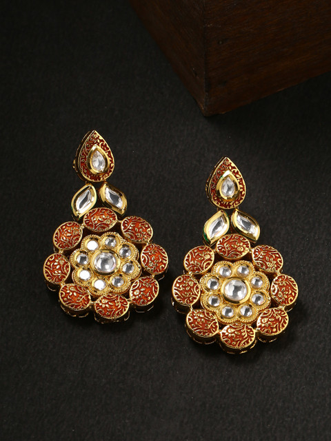 

Tistabene Gold-Toned & Red Floral Drop Earrings