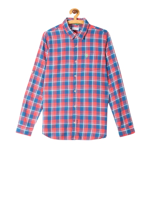 

U.S. Polo Assn. Kids Boys Pink & Blue Regular Fit Checked Casual Shirt