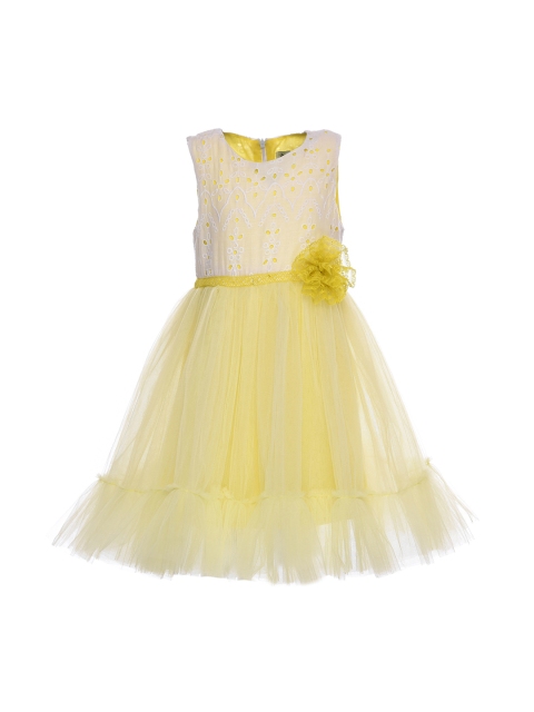 

A Little Fable Girls Yellow Self Design Fit and Flare Dress
