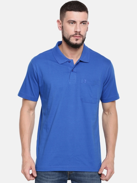 

RAMRAJ COTTON Men Blue Solid Polo Collar T-shirt