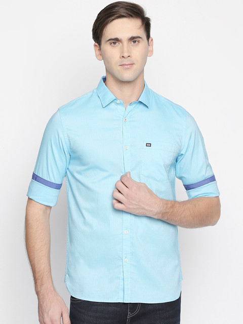 

BYFORD by Pantaloons Men Blue Slim Fit Self Design Casual Shirt