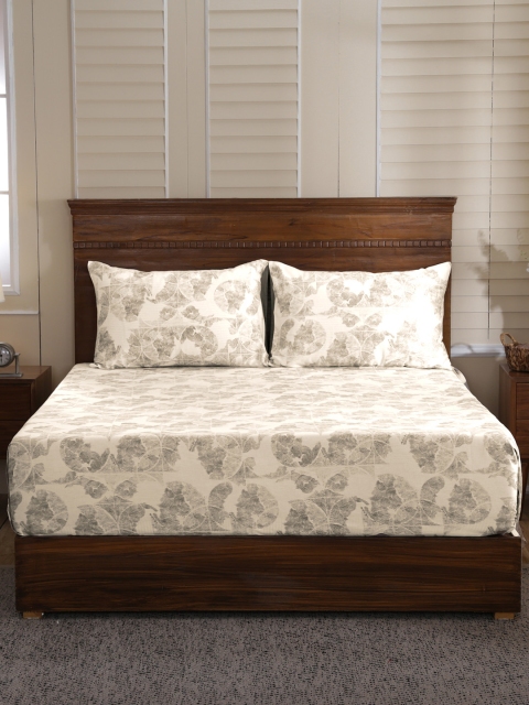 

MASPAR Off-White Abstract 210 TC Cotton 1 King Bedsheet with 2 Pillow Covers