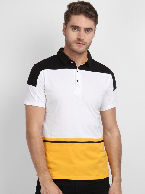 

LA LOFT Men White Colourblocked Polo Collar T-shirt
